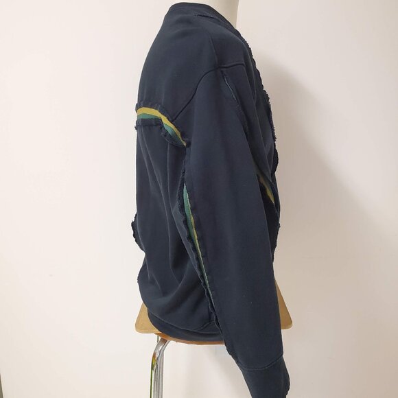 Black Distressed Green Gold Cutout Inset Ribbing Sweater Unisex JNBY - Picture 4 of 10